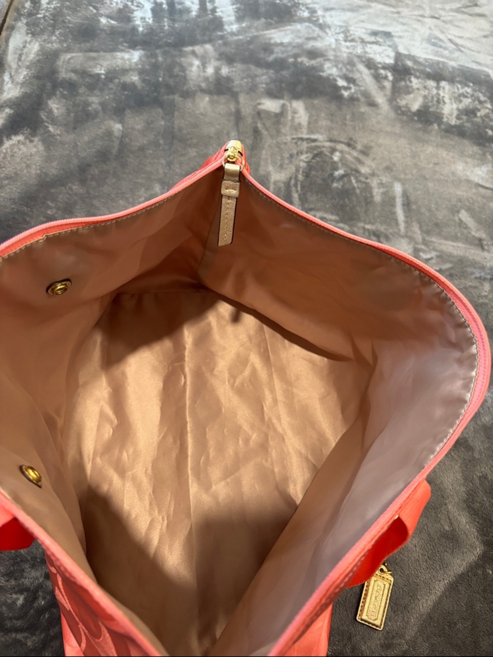 Coach Coral Signature C’s Jacquard Tote with Gold Hang Tag & Accents - Picture 8 of 11